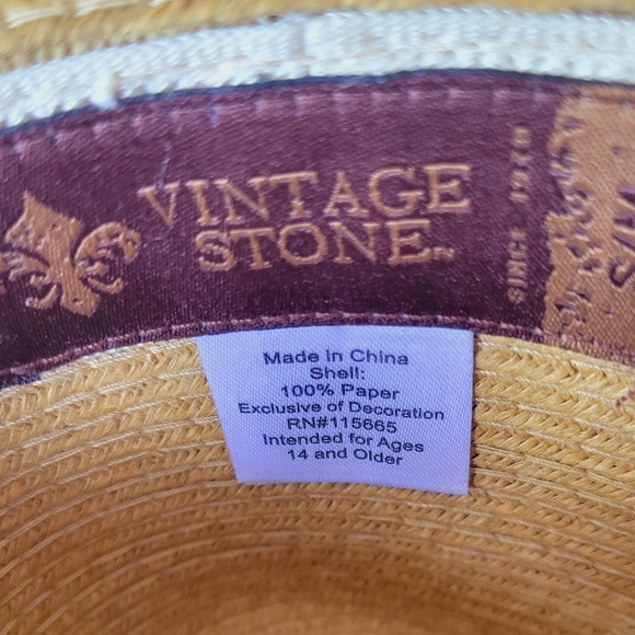 🌺3 for $10 Vintage Stone Straw Fedora with Striped Grosgrain Ribbon - Picture 8 of 10